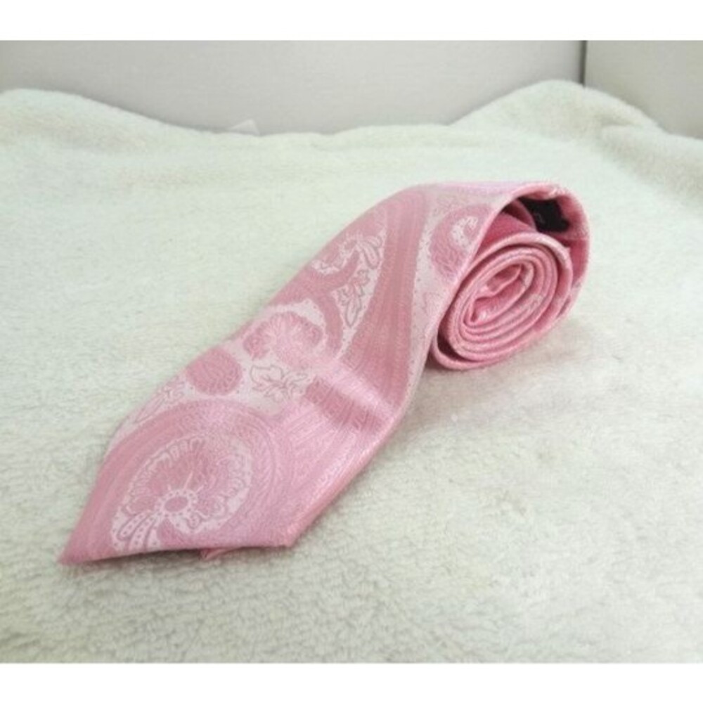 DiBanGu Men's Silk Neck Tie Pink Paisley